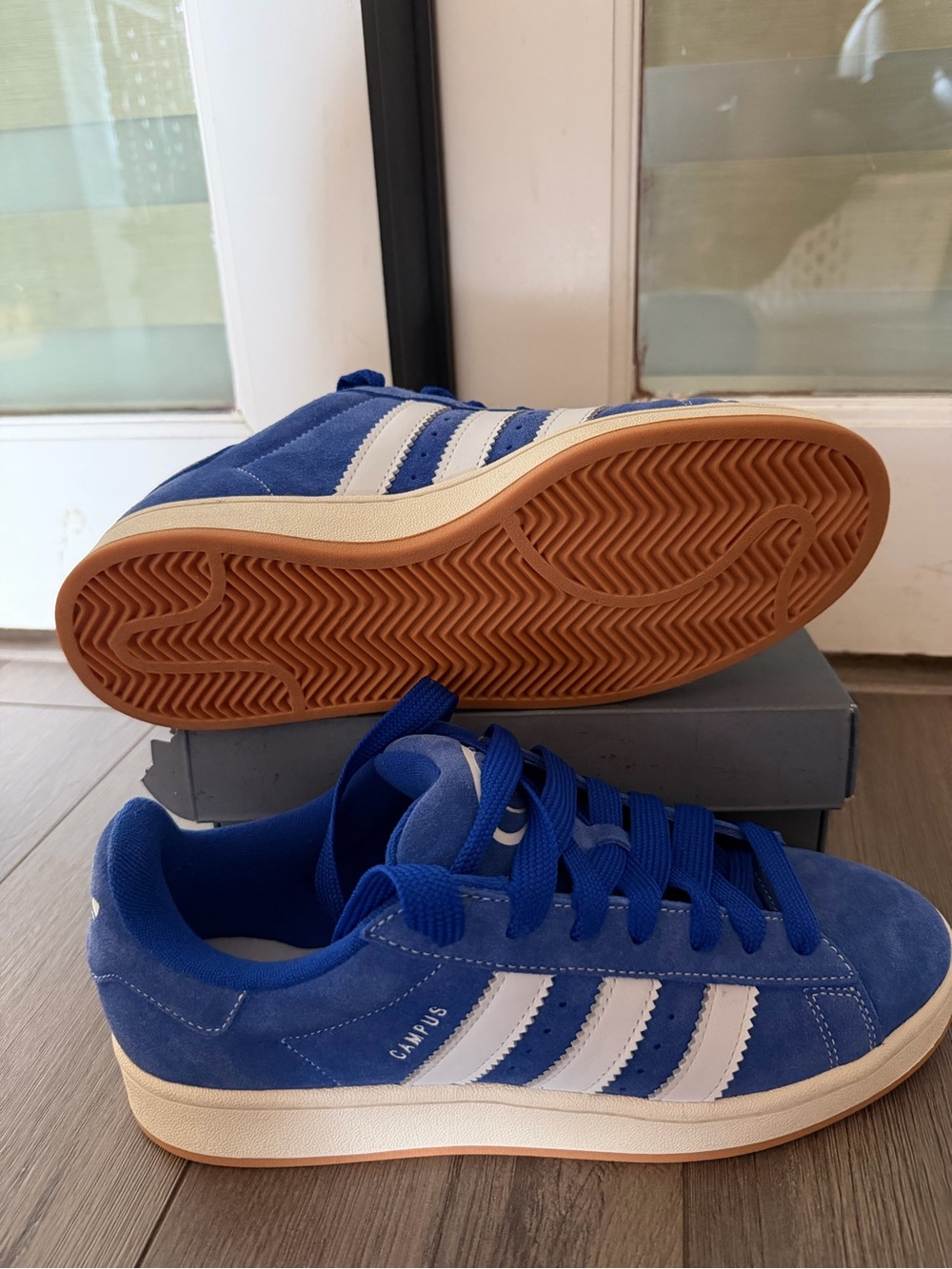 adidas Blue and White Campus Men’s Sneakers with Gum Sole